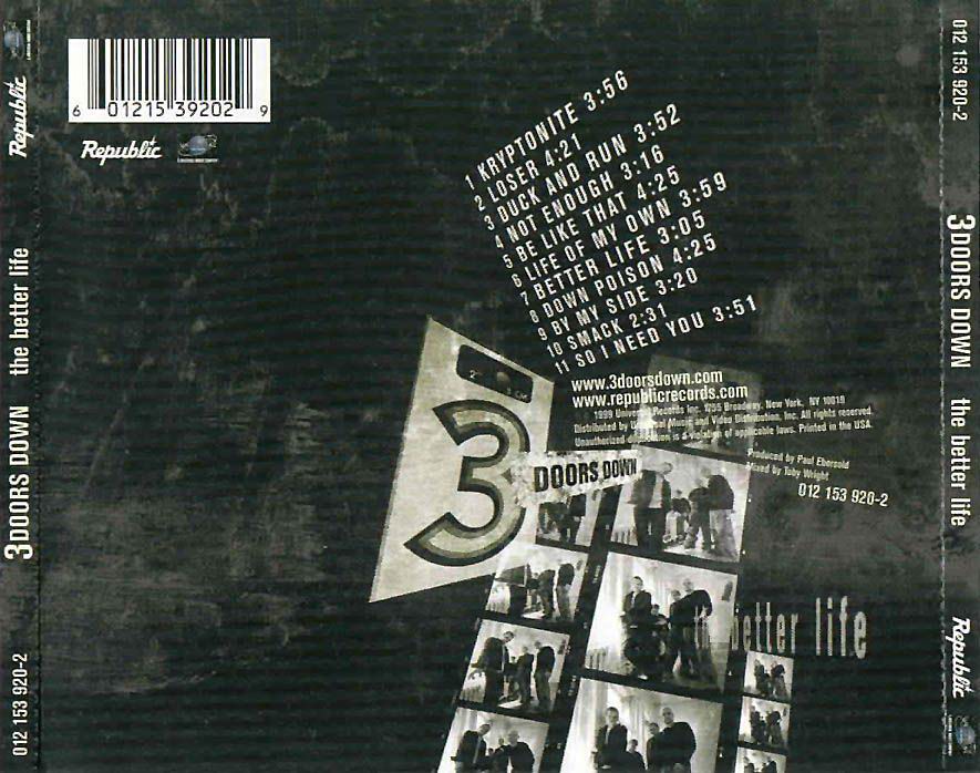 3 Doors Down The Better Life Back Cd Covers Cover Century