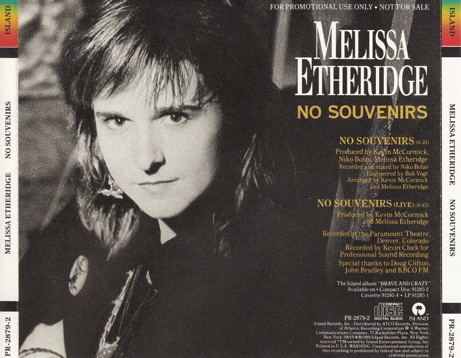 cd no souvenirs promo single melissa etheridge 