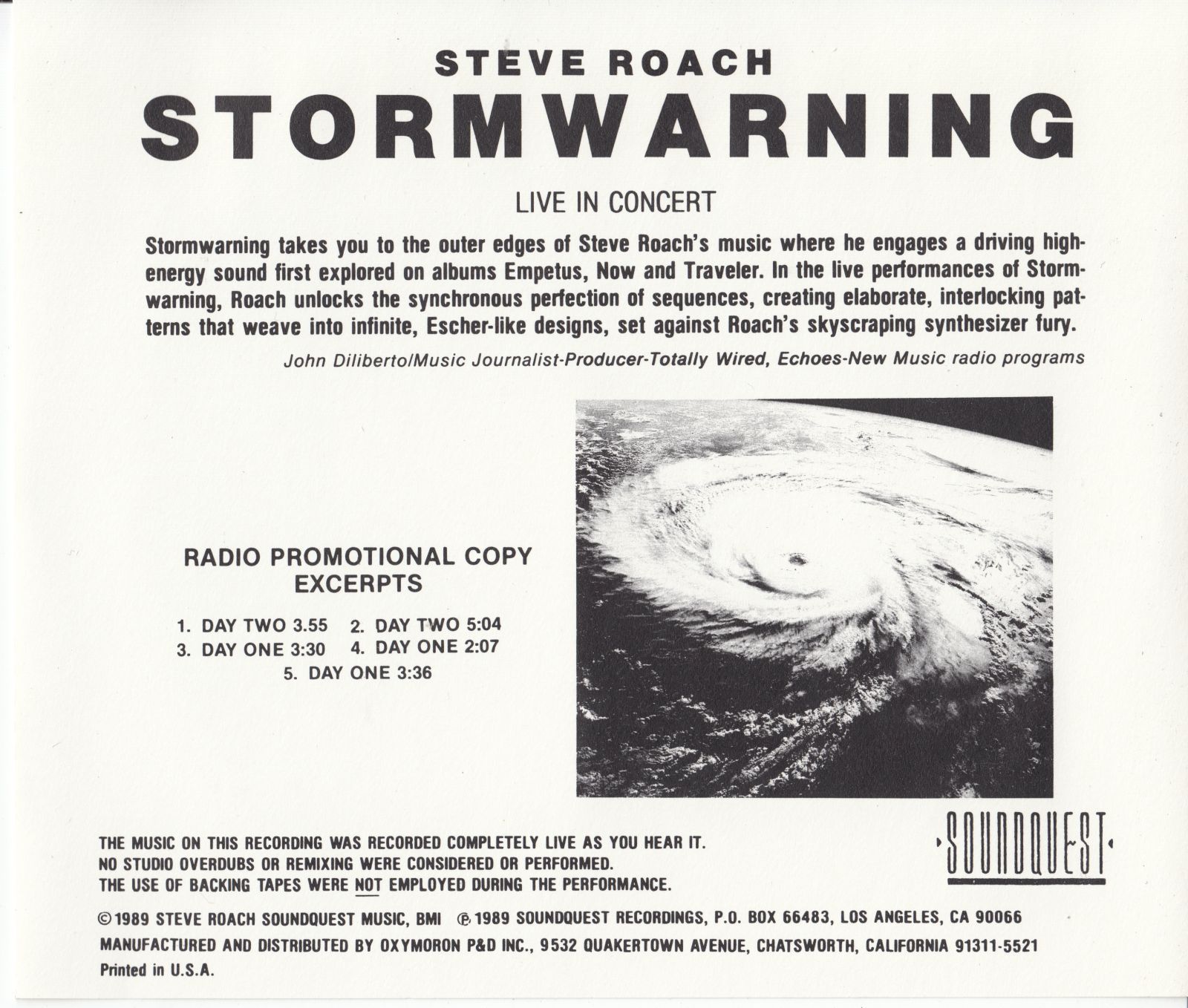 cd stormwarning radio promo excerpts steve roach