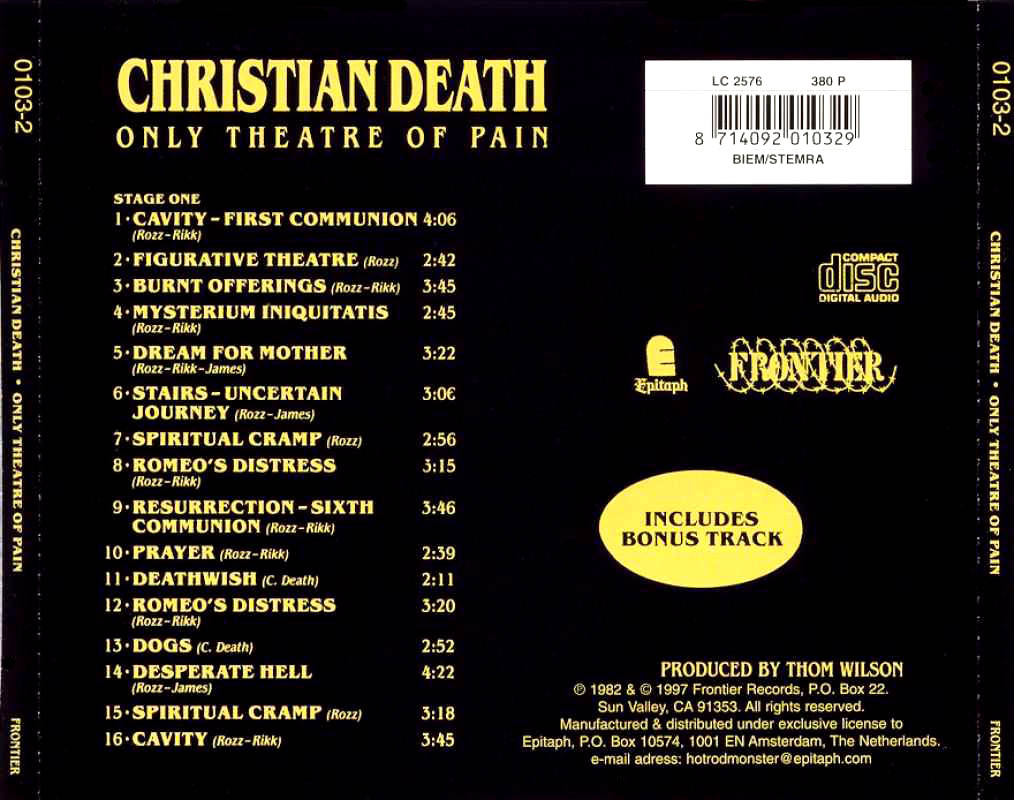 christian death only theatre of pain back