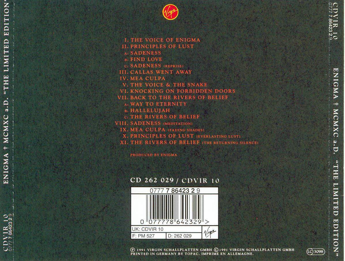 Enigma MCMXC Limited Edition Back