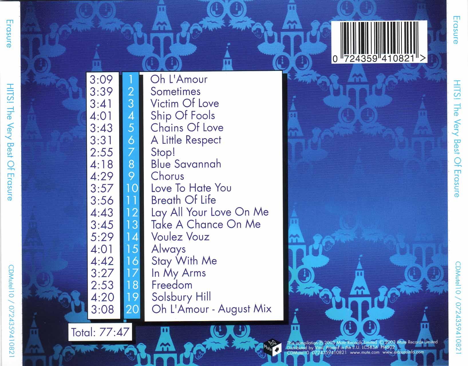 Erasure HitsTheVeryBestOfErasure Back