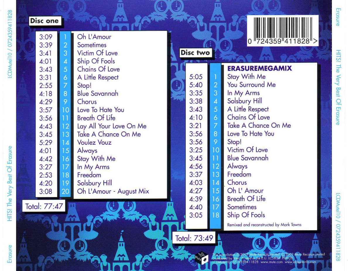 Erasure HitsTheVeryBestOf LE Back