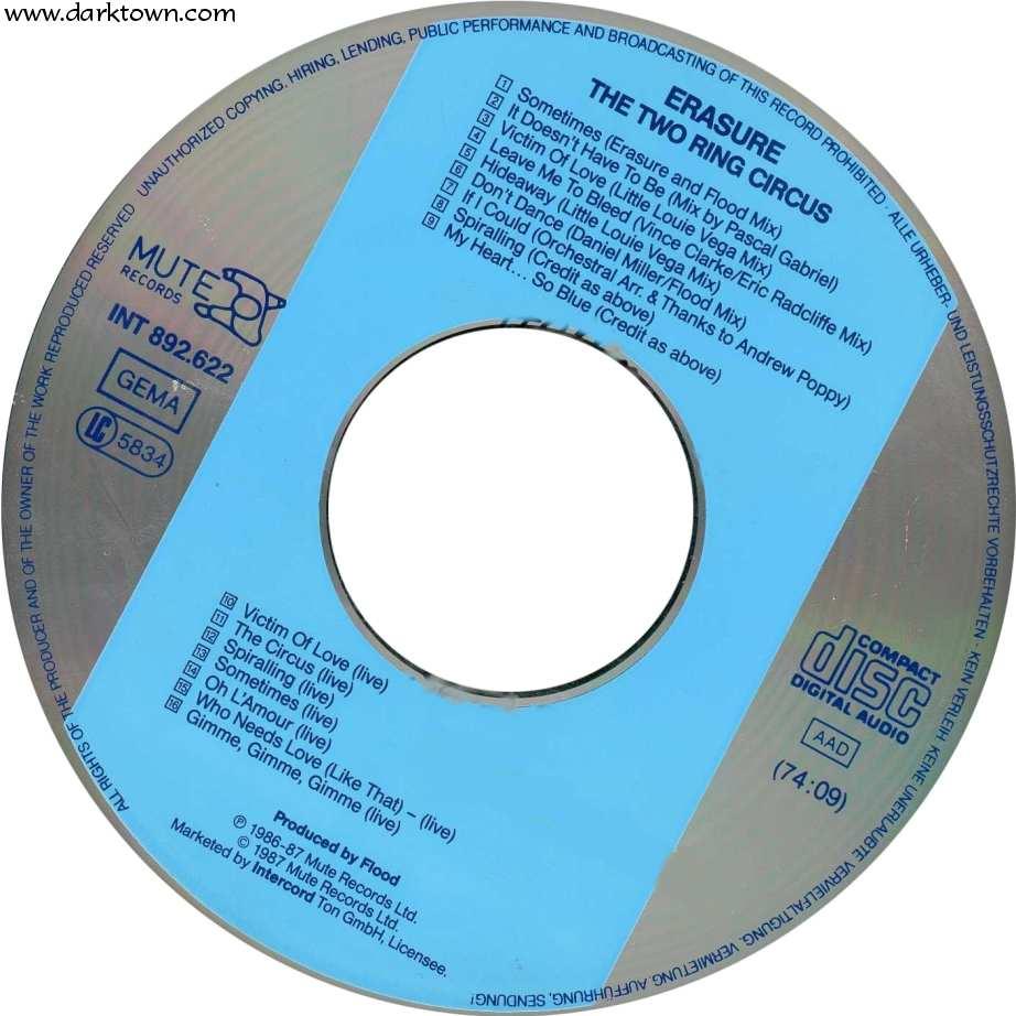 Erasure TheTwoRingCircus CD