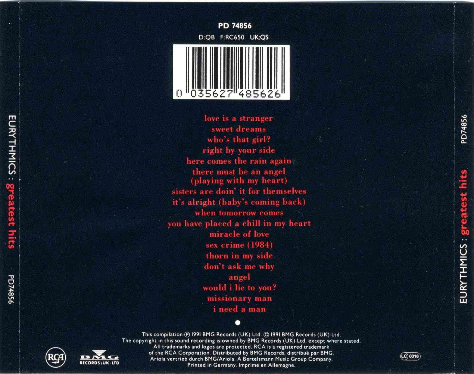 Eurythmics greatest hits  back