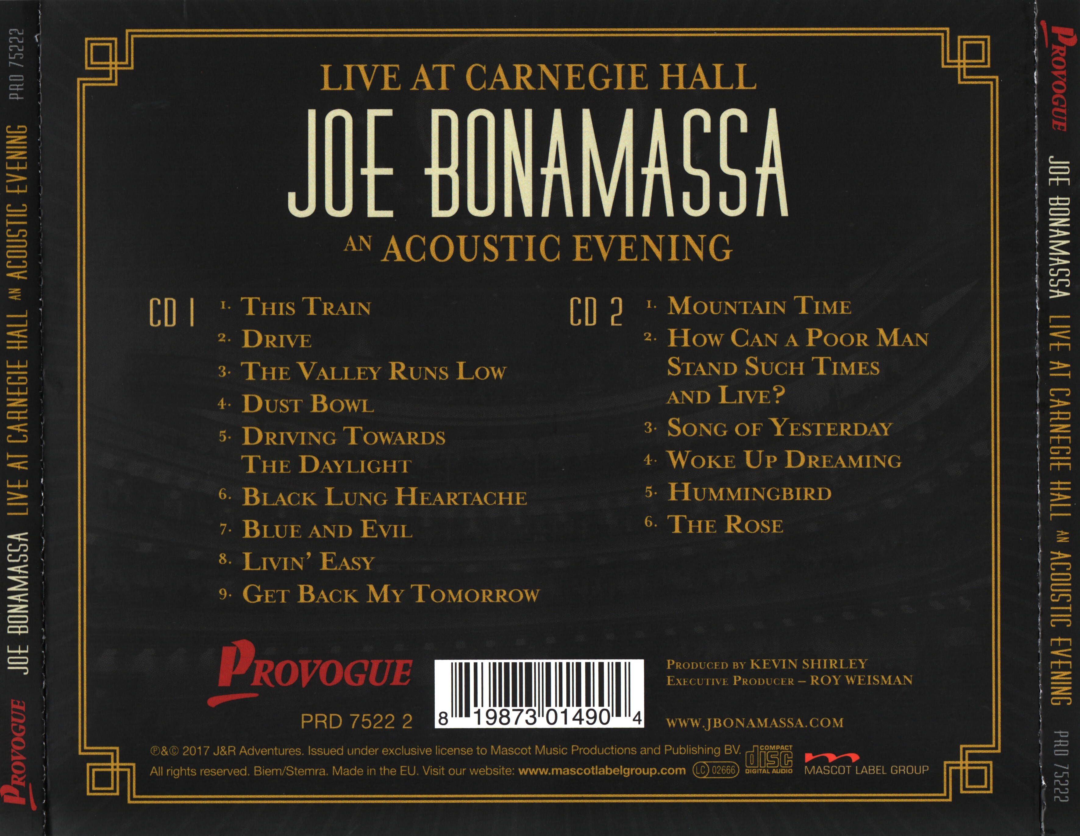 Joe Bonamassa  Live At Carnegie Hall An Acoustic Evening back 