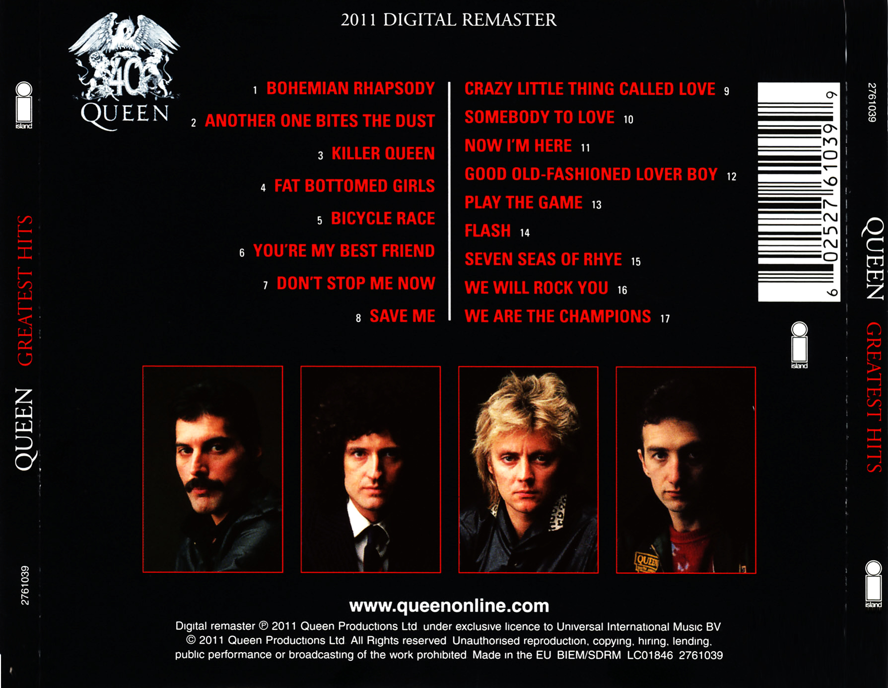 Queen  Greatest Hits Digital Remastered back 