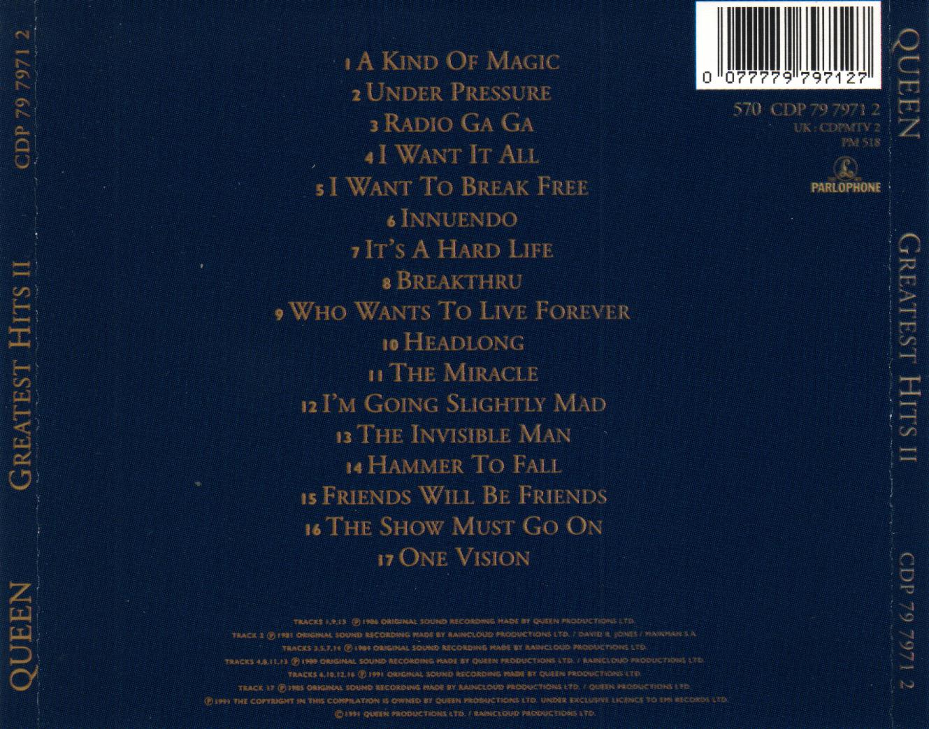 Queen  Greatest Hits II back 