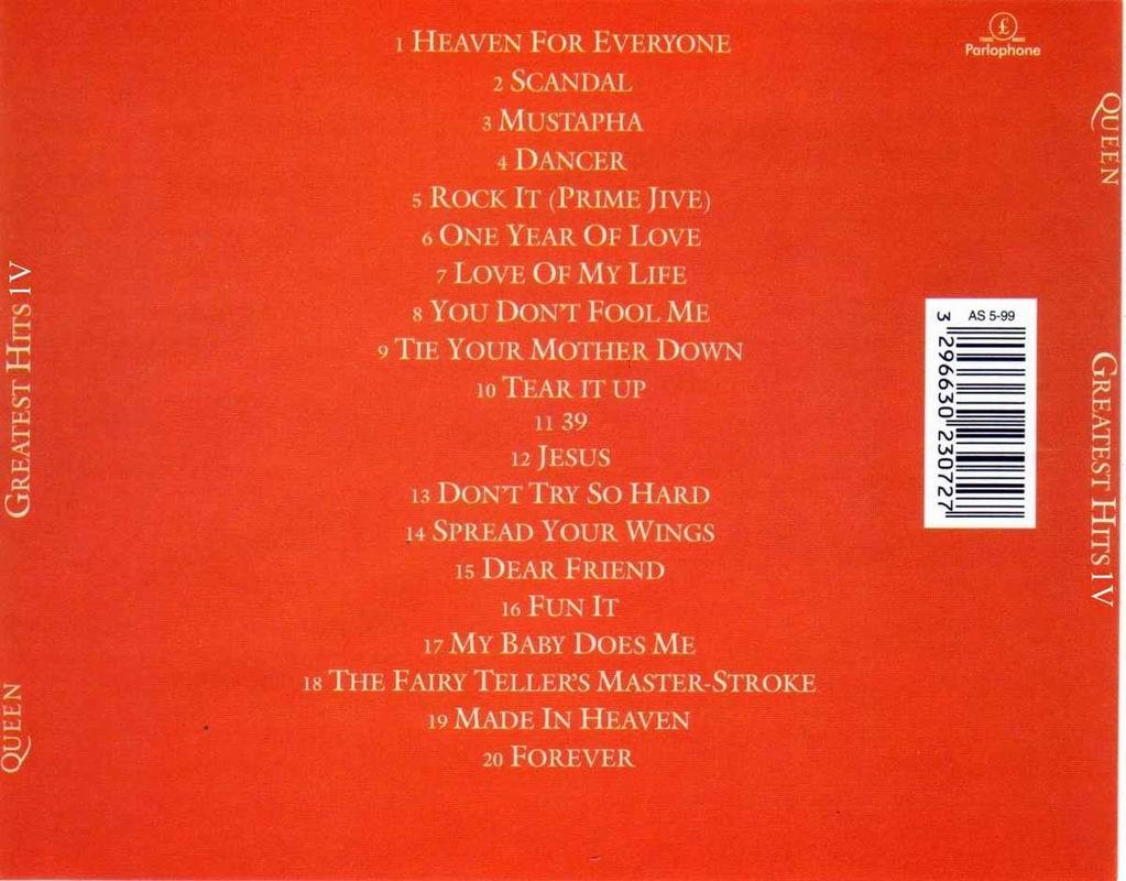 Queen  Greatest Hits IV back 
