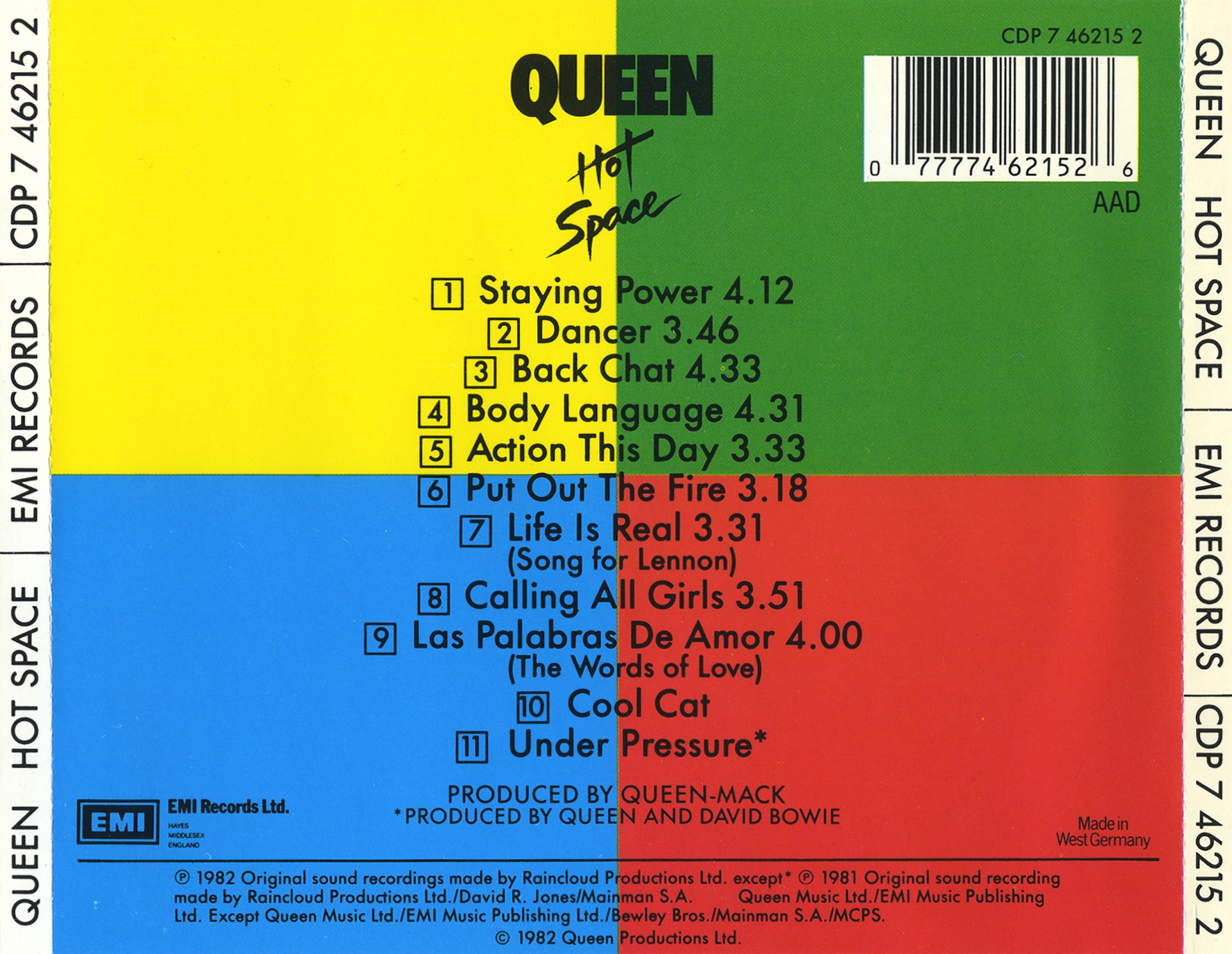 Queen  Hot Space back 