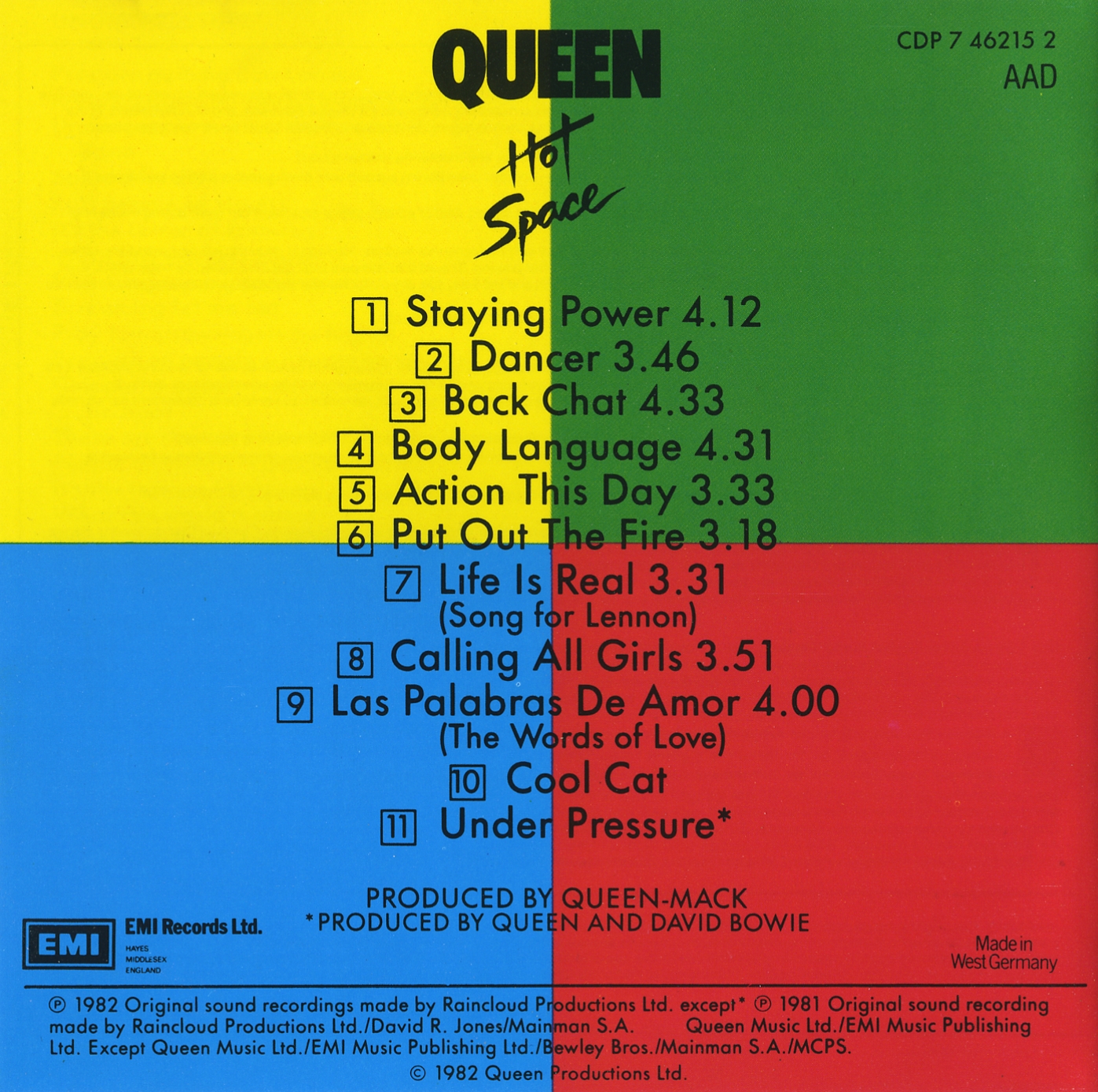 Queen  Hot Space frontinside 