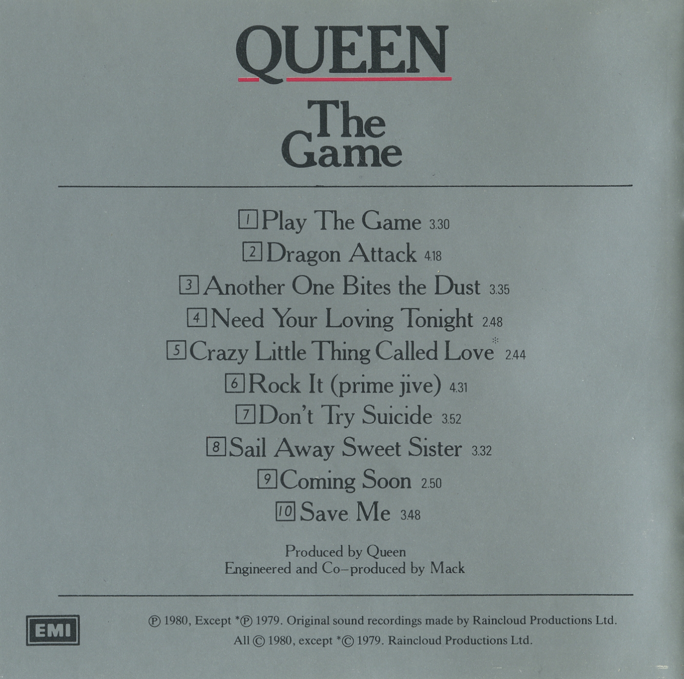 Queen  The Game frontinside 