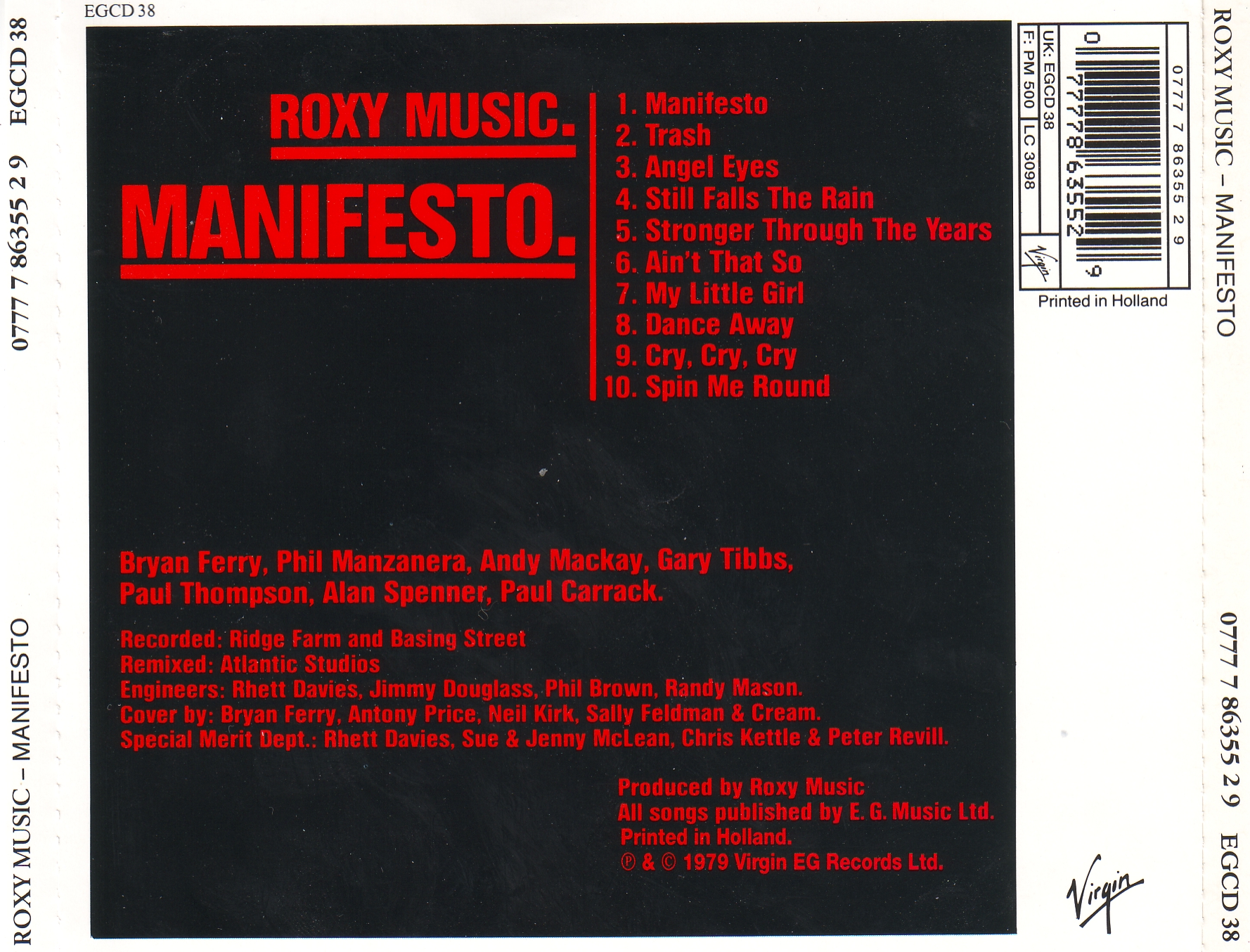 Roxy Music Manifesto  back  CD Covers Cover Century 