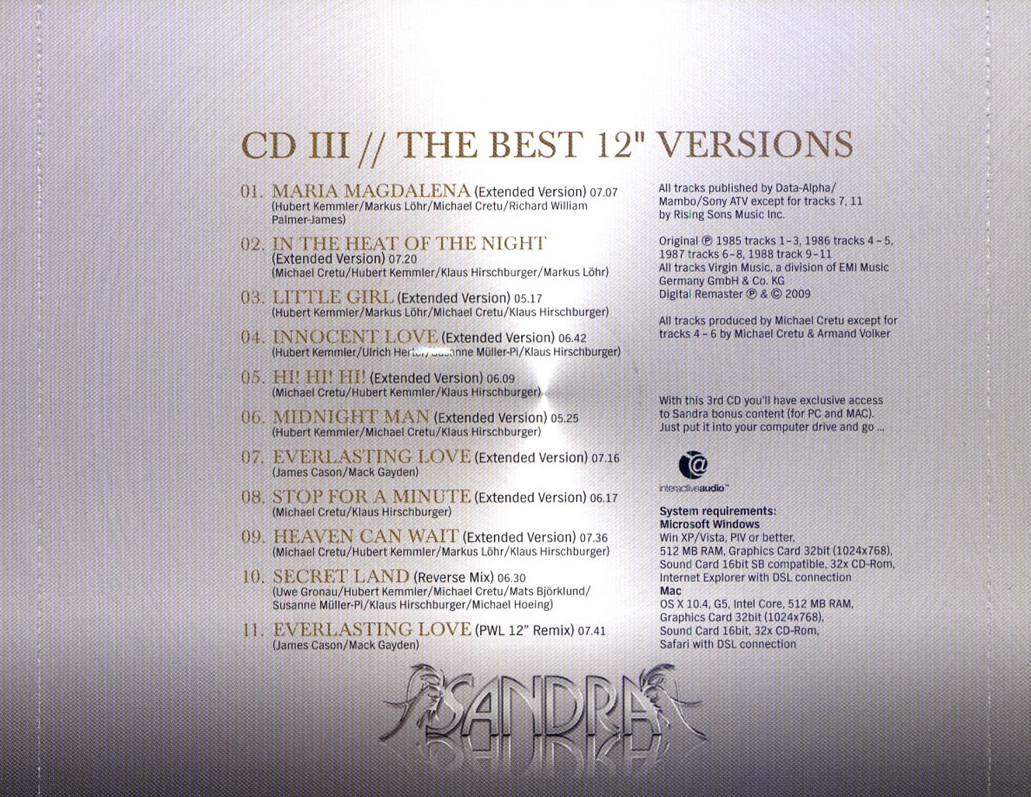 Sandra  The Platinum Collection frontinside 