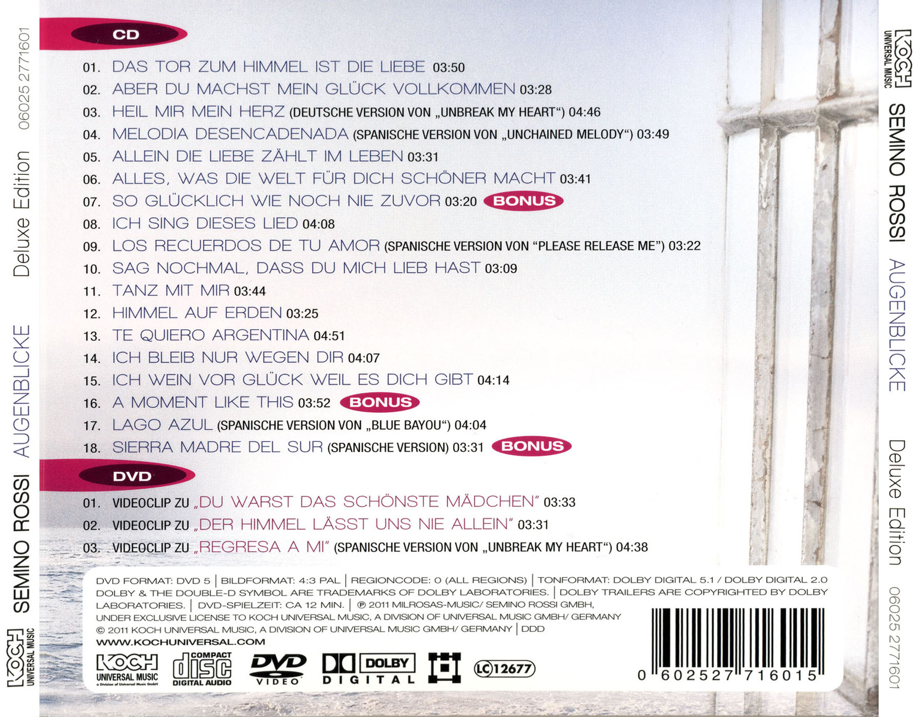 Semino Rossi  Augenblicke Deluxe Edition back 