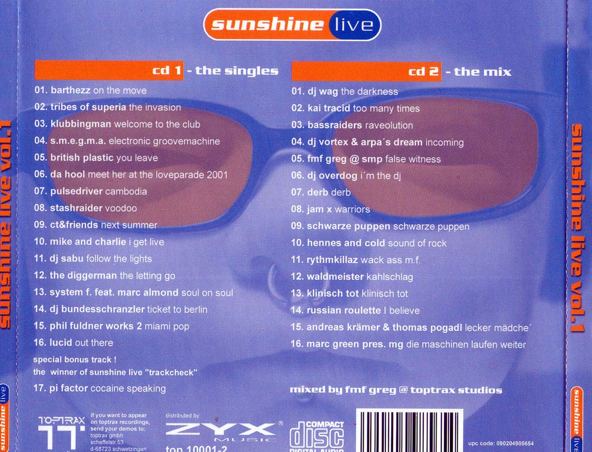 Sunshine Live Vol 01  Back