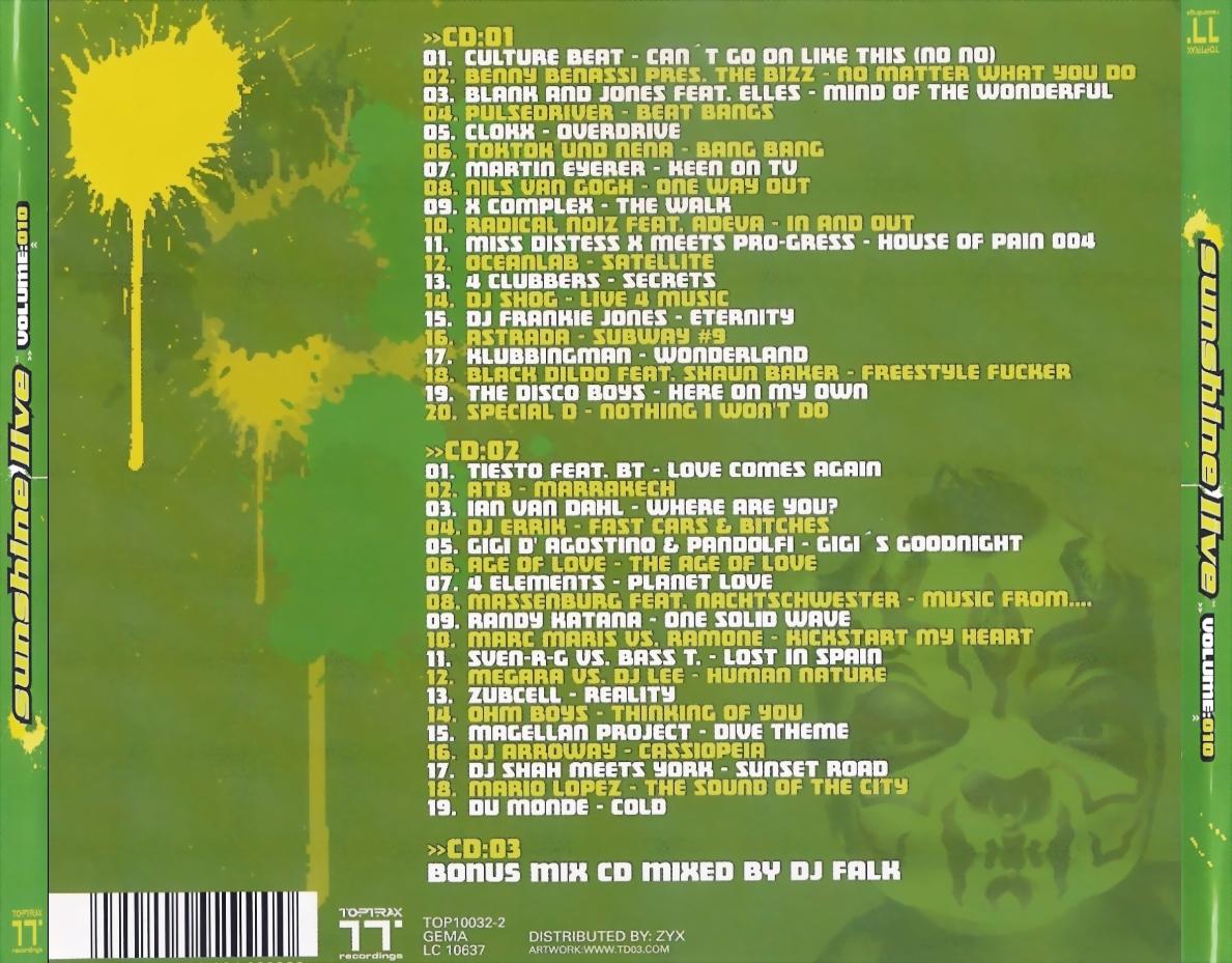 Sunshine Live Vol 10 Back