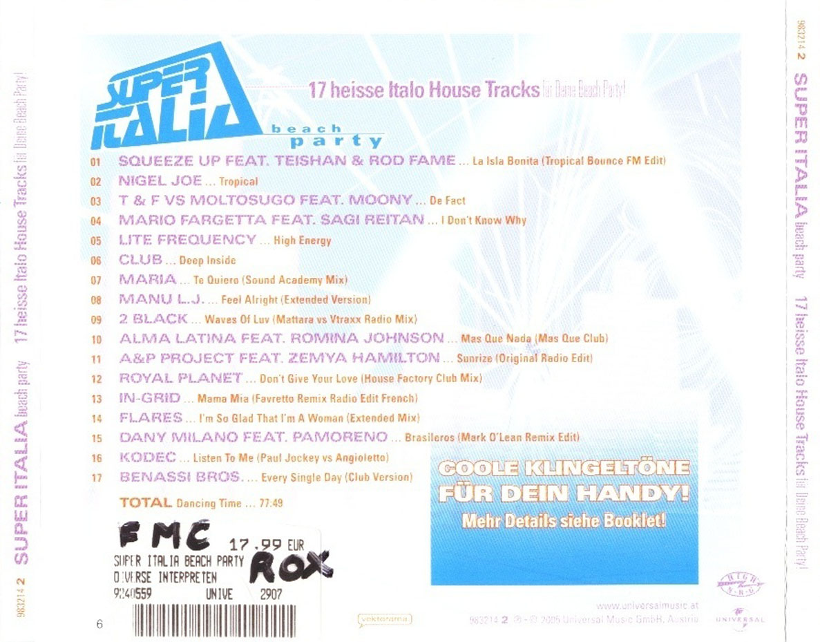 Super Italia Beach Party Back