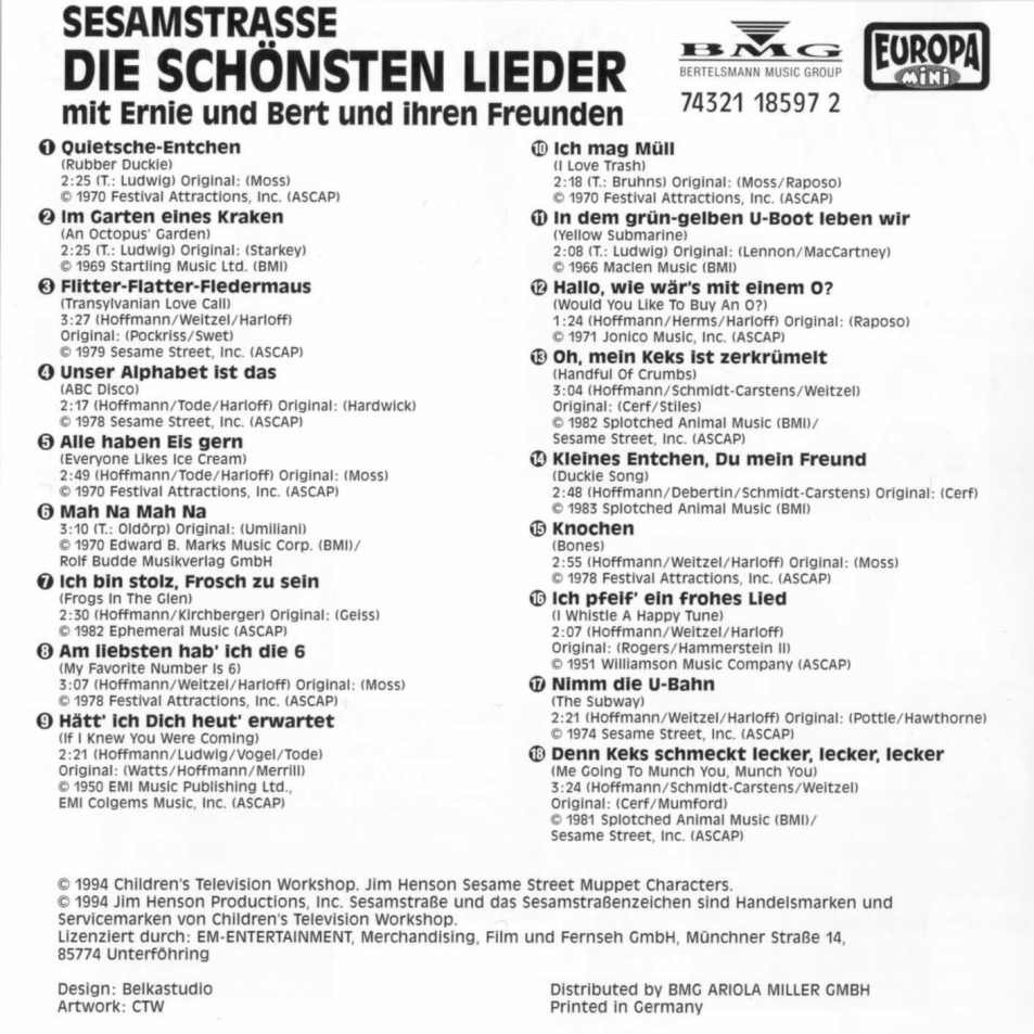 sesamstrasse  die schoensten lieder ab