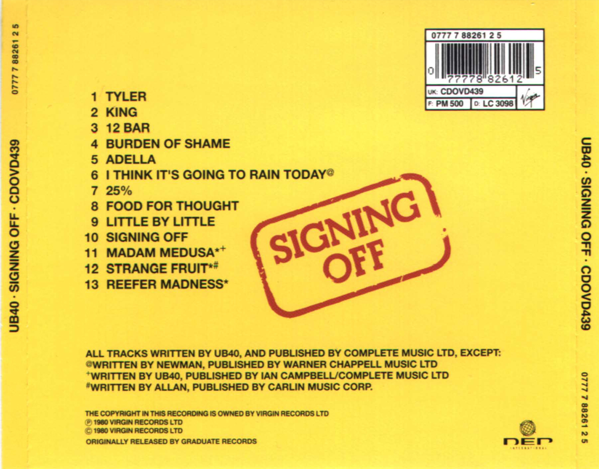 UB40  Signing Off back 