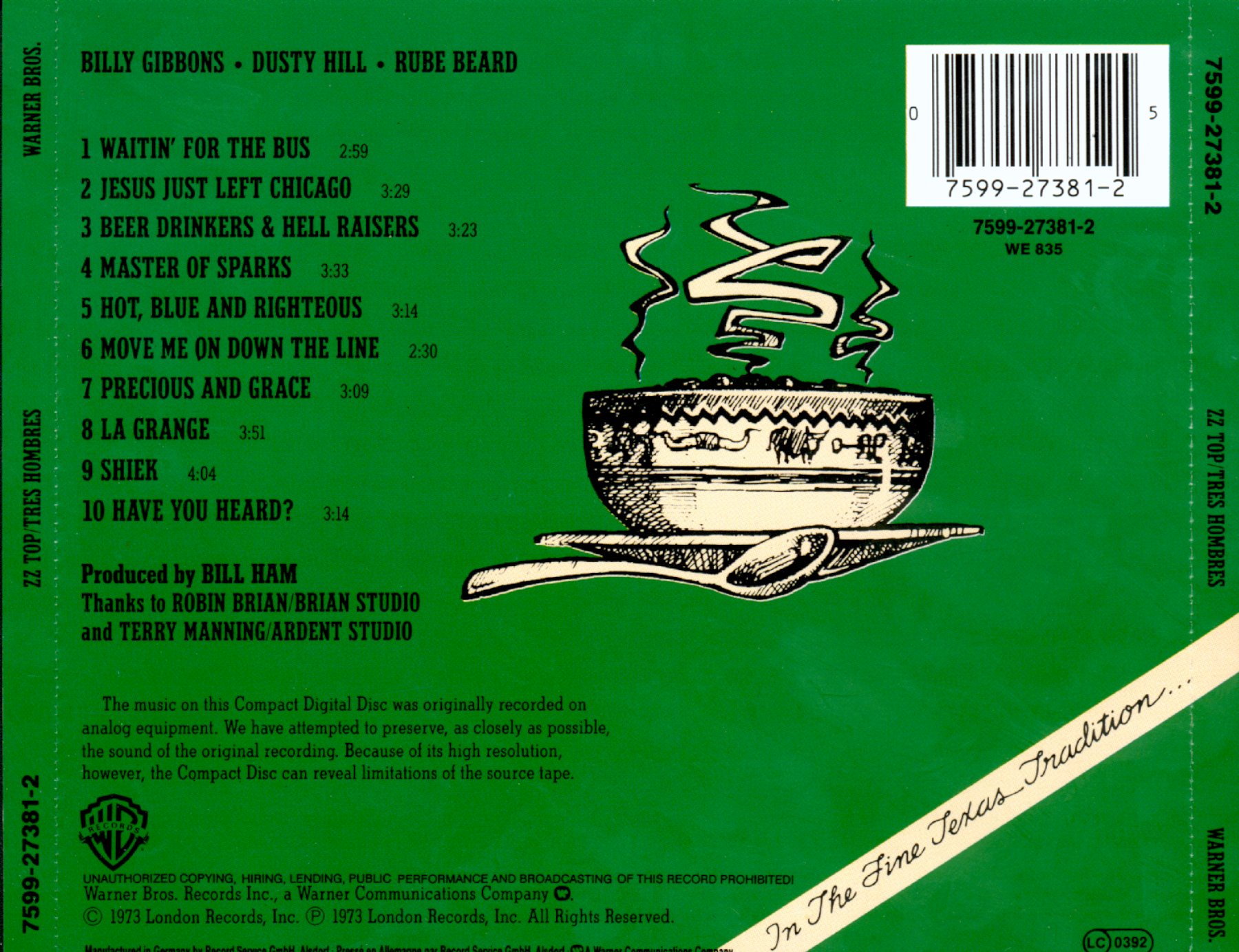 ZZ Top  Tres Hombres back 