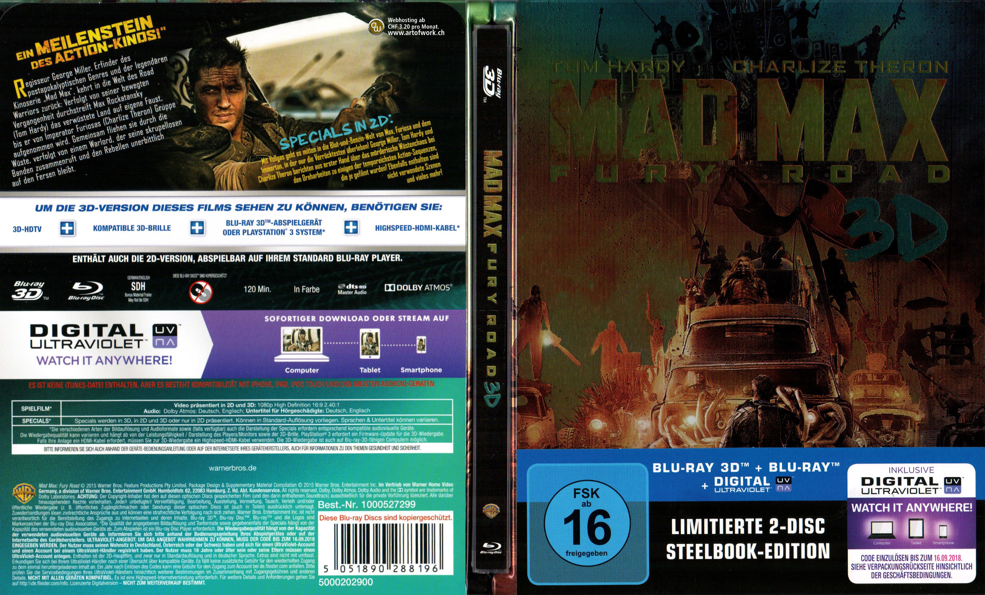 Mad Max Fury Road 3D Blu ray Tom Hardy George Miller Cover Deutsch Steelbook 