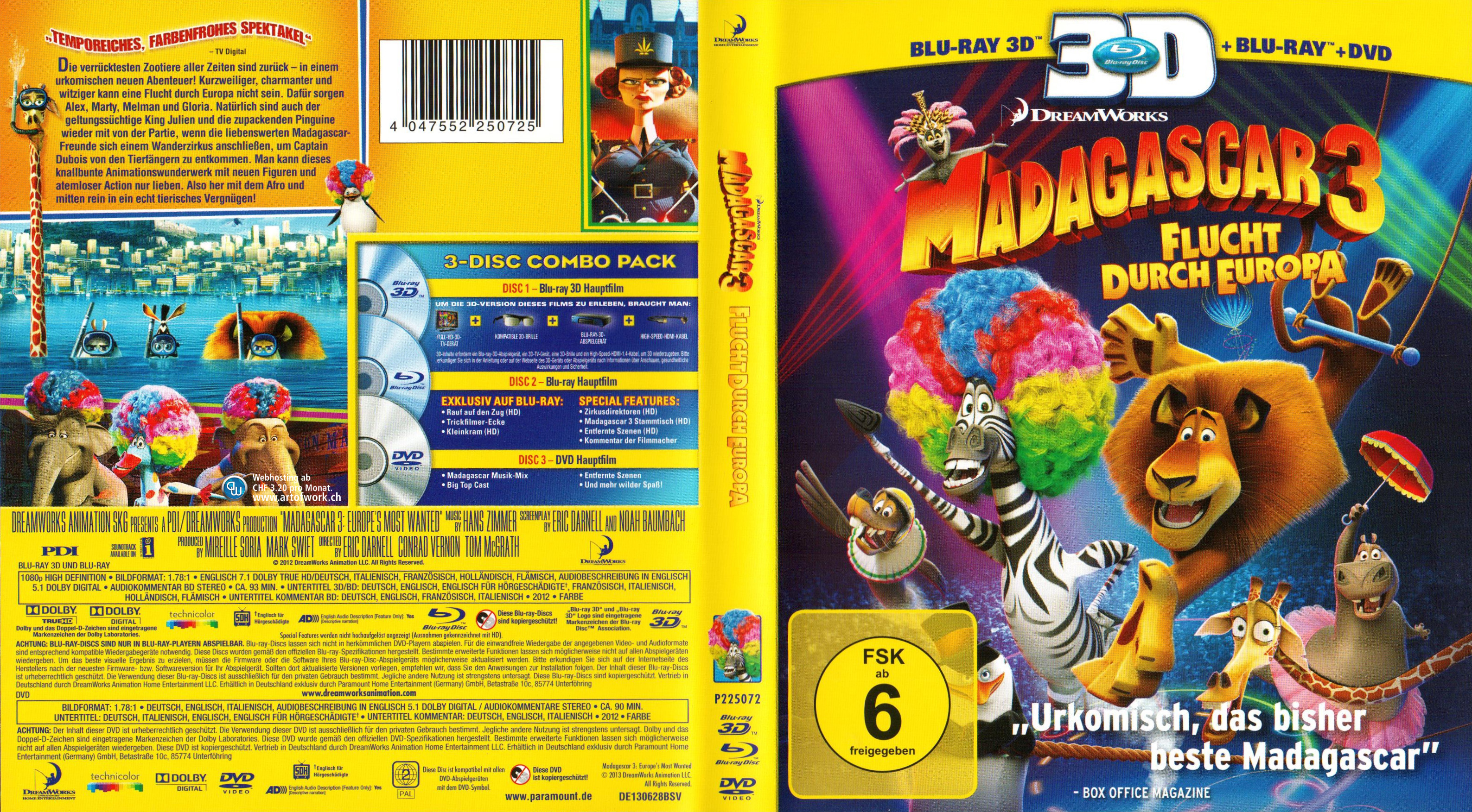 Madagascar 3 Flucht durch Europa 3D Blu ray Cover Deutsch German 