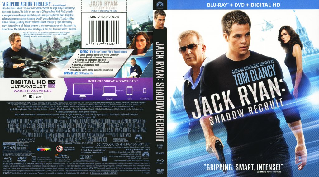 Jack Ryan Shadow Recruit 2014 Scanned Bluray Dvd Cover 