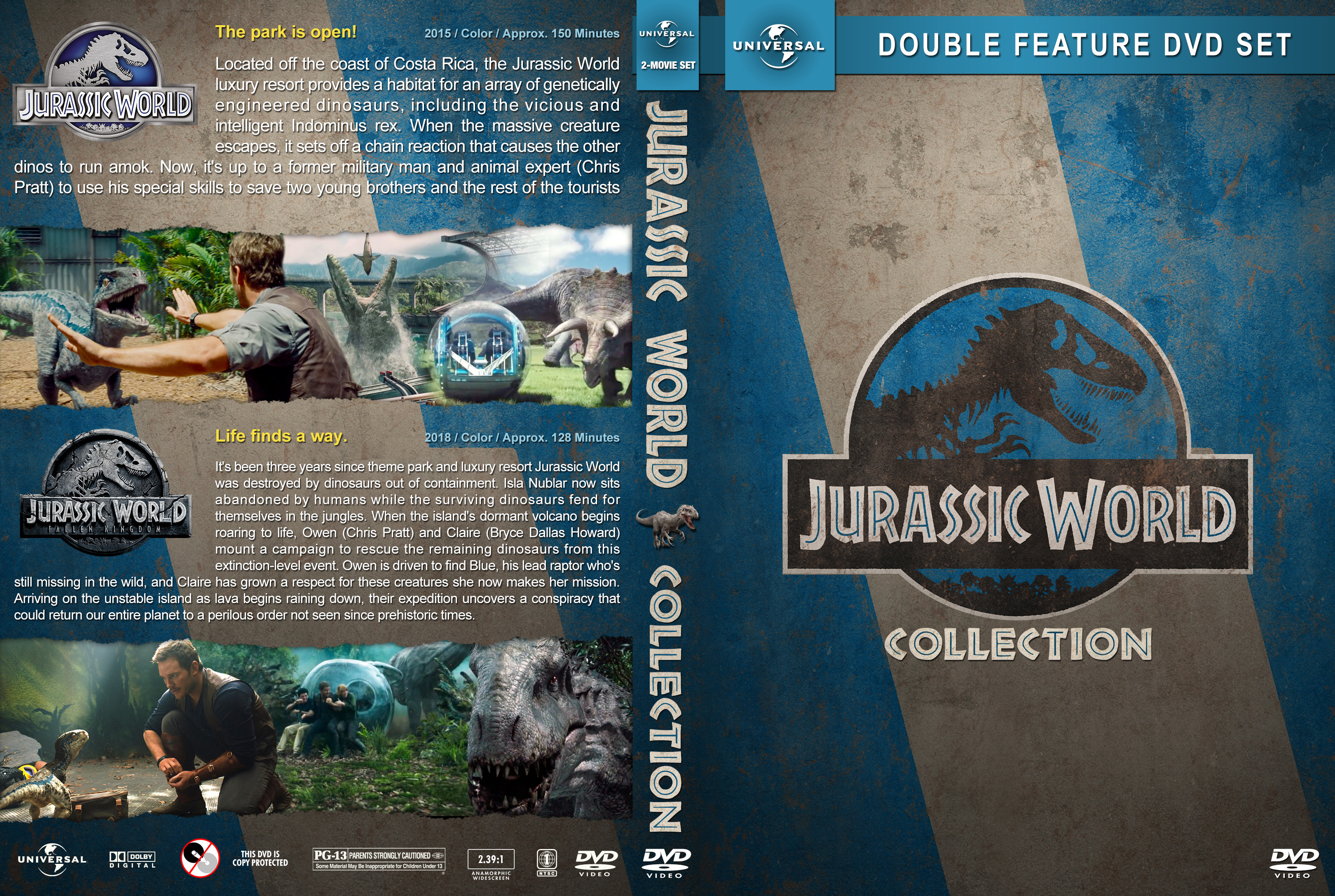 Jurassic World Double Feature 2015 2018 R1 Custom DVD Cover.jpg.