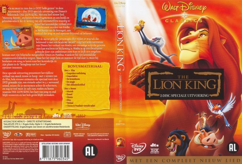 Lion King 2 Disc Speciale Uitvoering DVD NL | DVD Covers | Cover ...