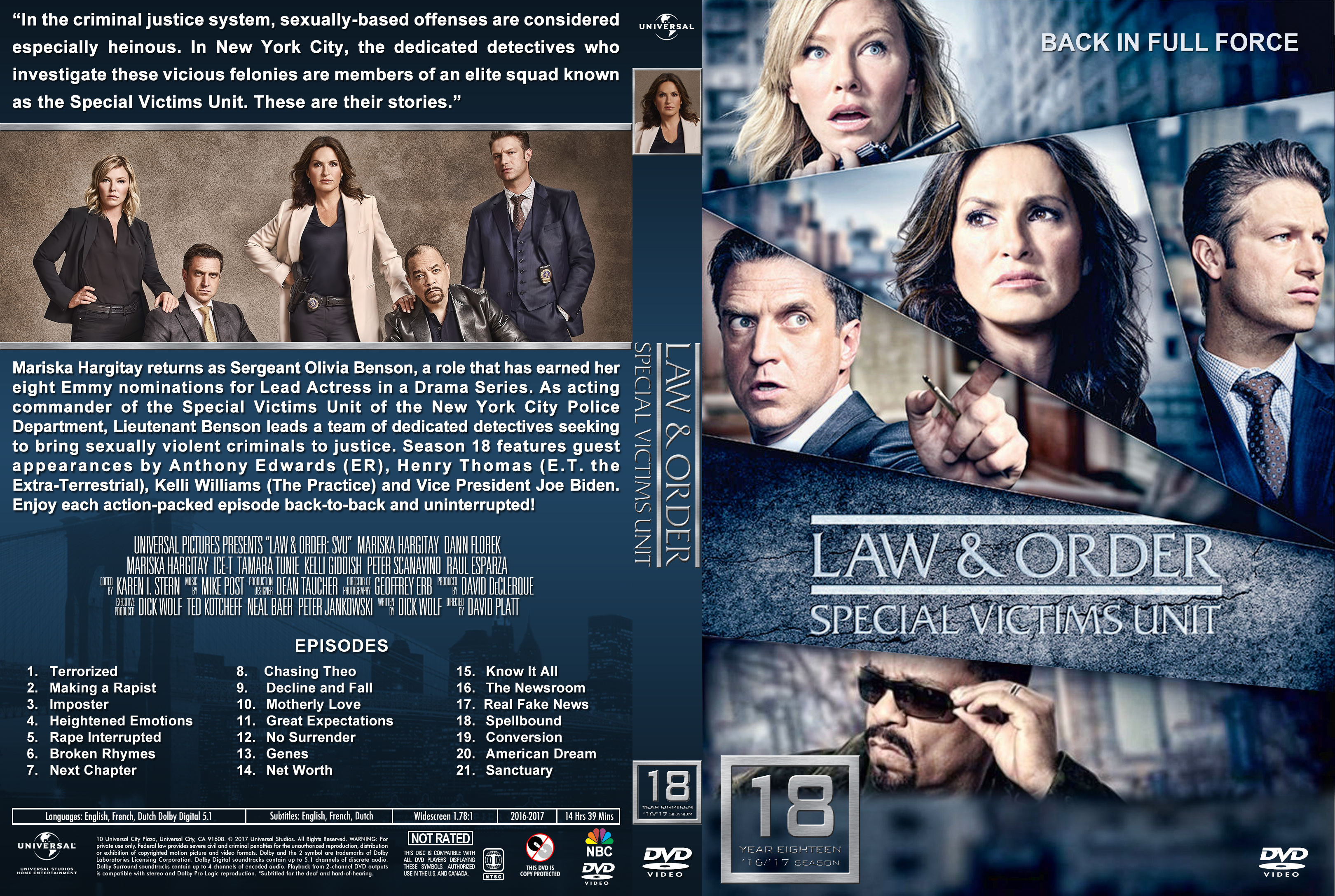 Law and Order Special Victims Unit Season 18 (2017) : Front.