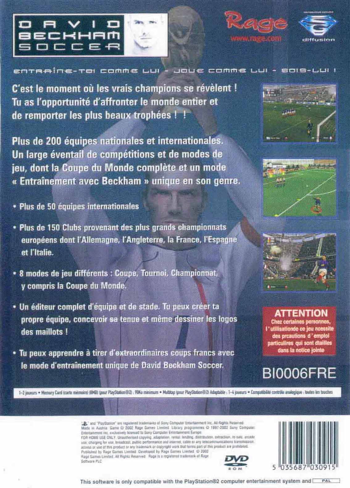 David Beckham Soccer PAL(PS2) Back
