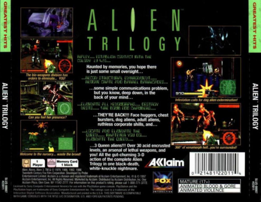 Alien Trilogy NTSC PSX BACK