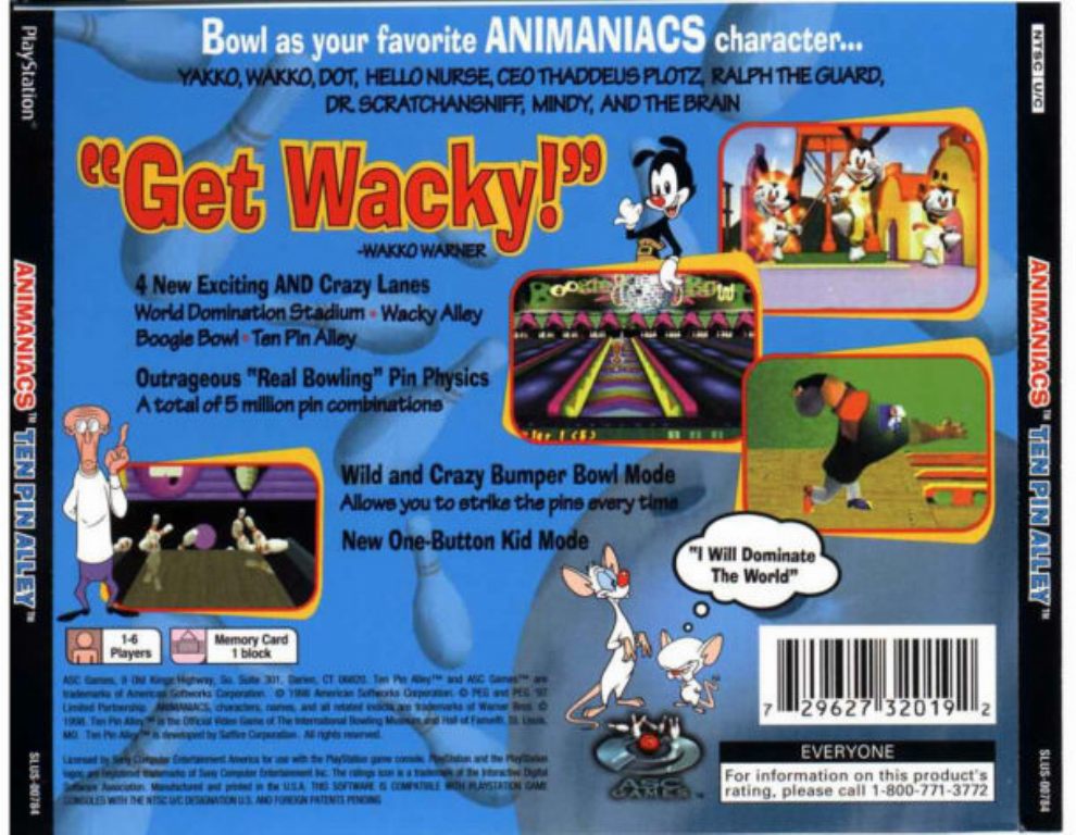 Animaniacs Ten Pin Alley NTSC PSX BACK