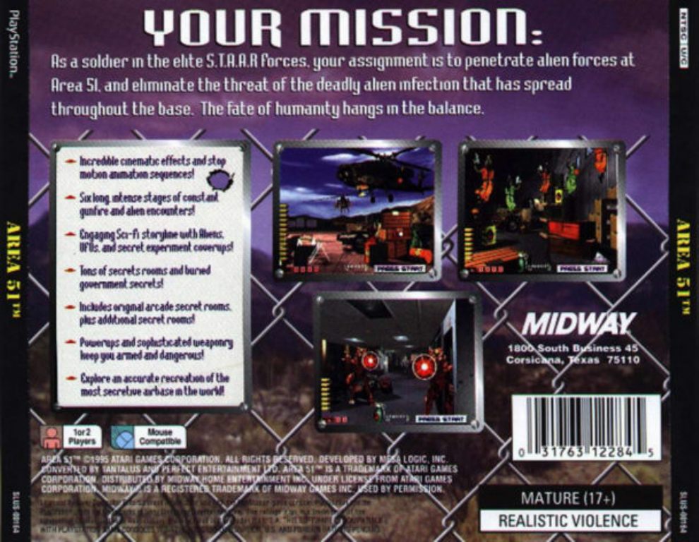 Area 51 NTSC PSX BACK