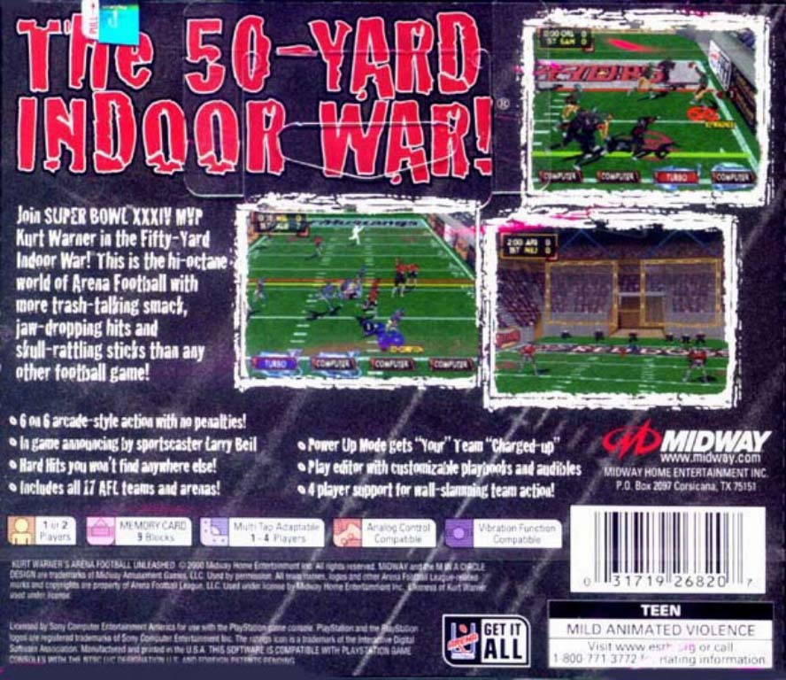 Arena Football Unleashed NTSC PSX BACK