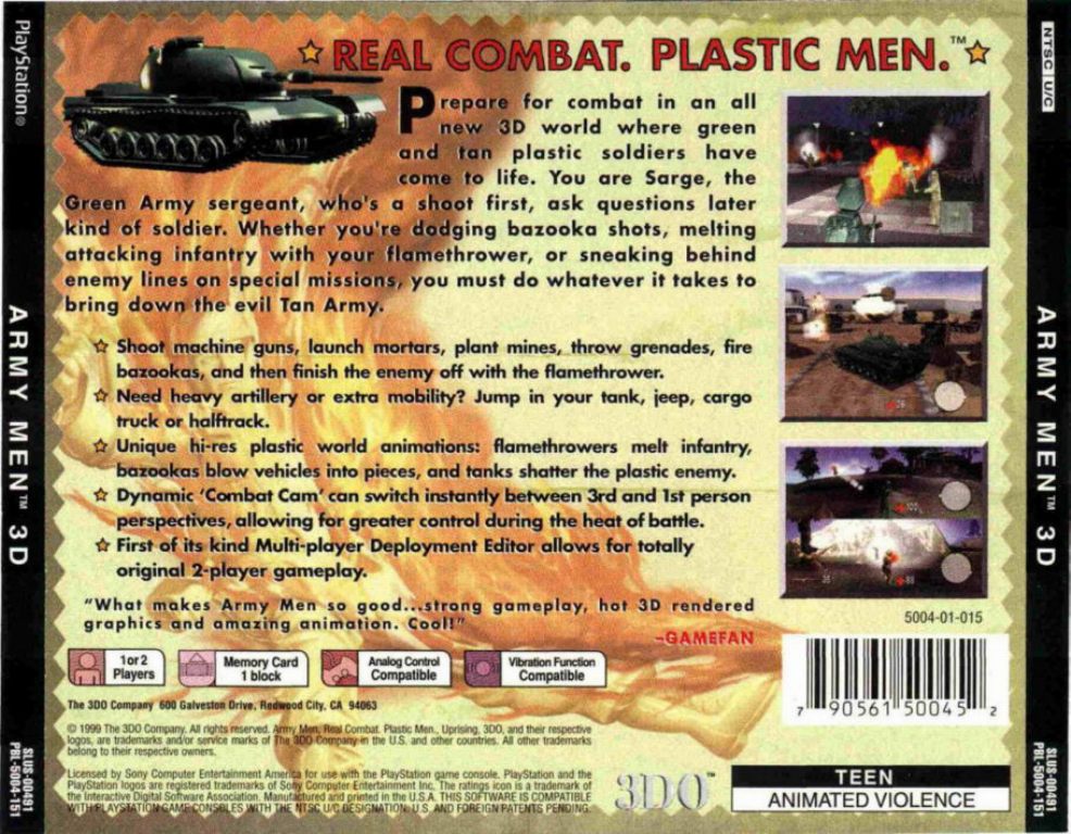 Army Men 3D NTSC PSX BACK