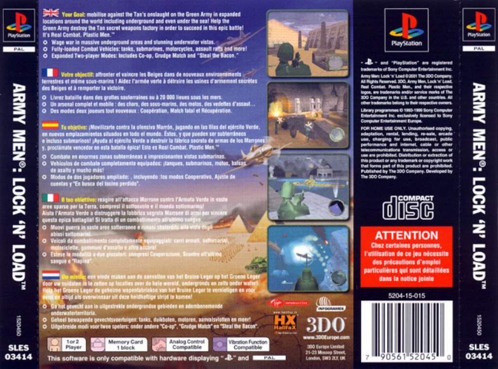 Army Men Lock N Load PAL PSX BACK