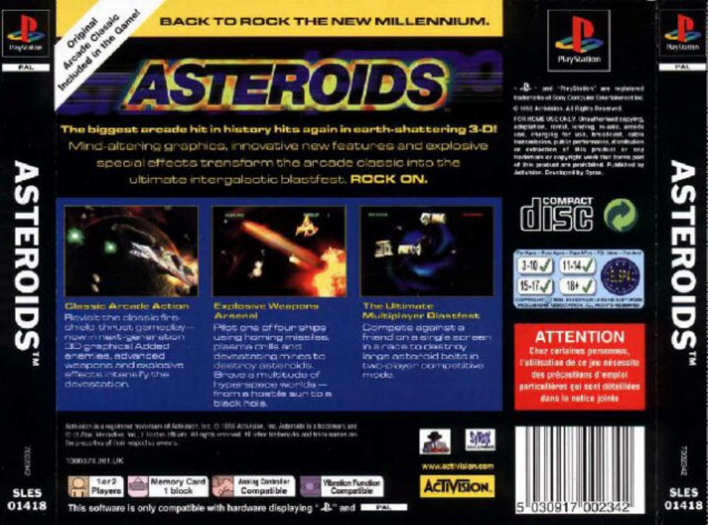 Asteroids PAL PSX BACK