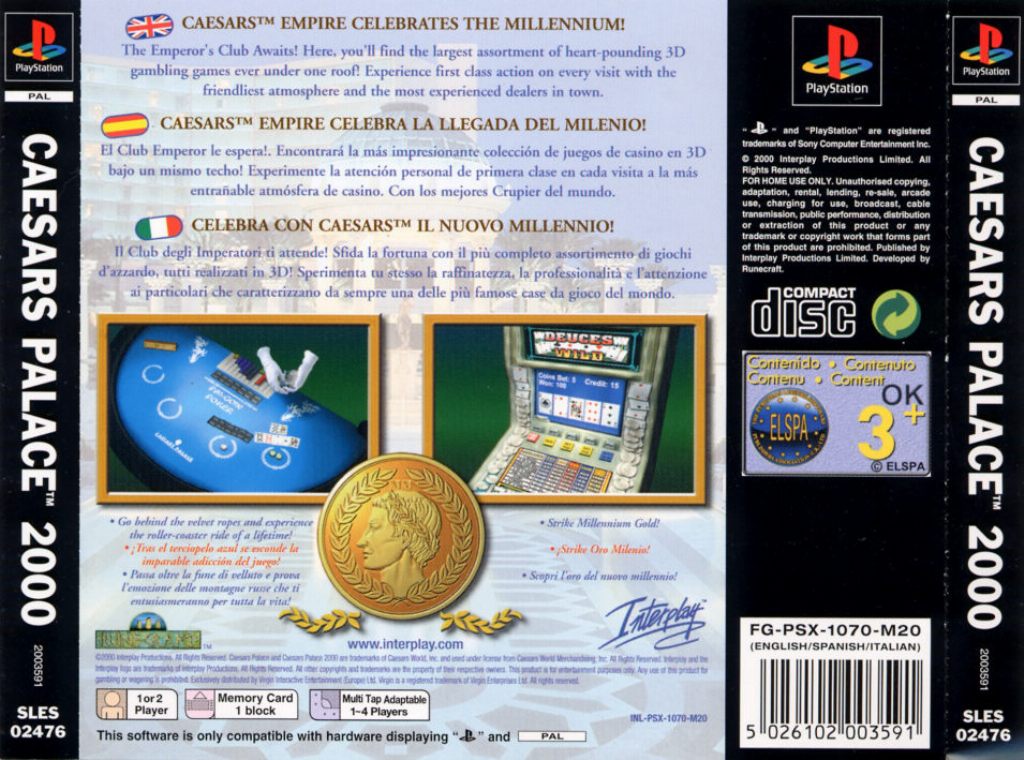 Caesars PAL PSX Ace 2000 UK PAL PSX BACK