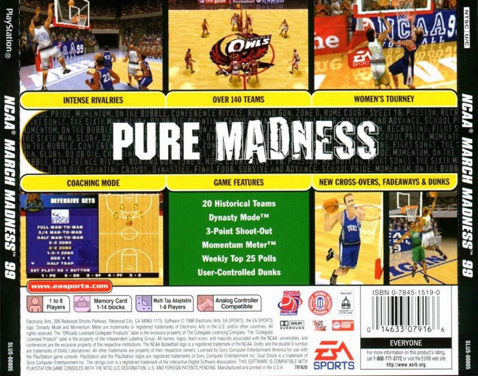NCAA March Madness 99 NTSC PSX BACK Playstation Covers Cover