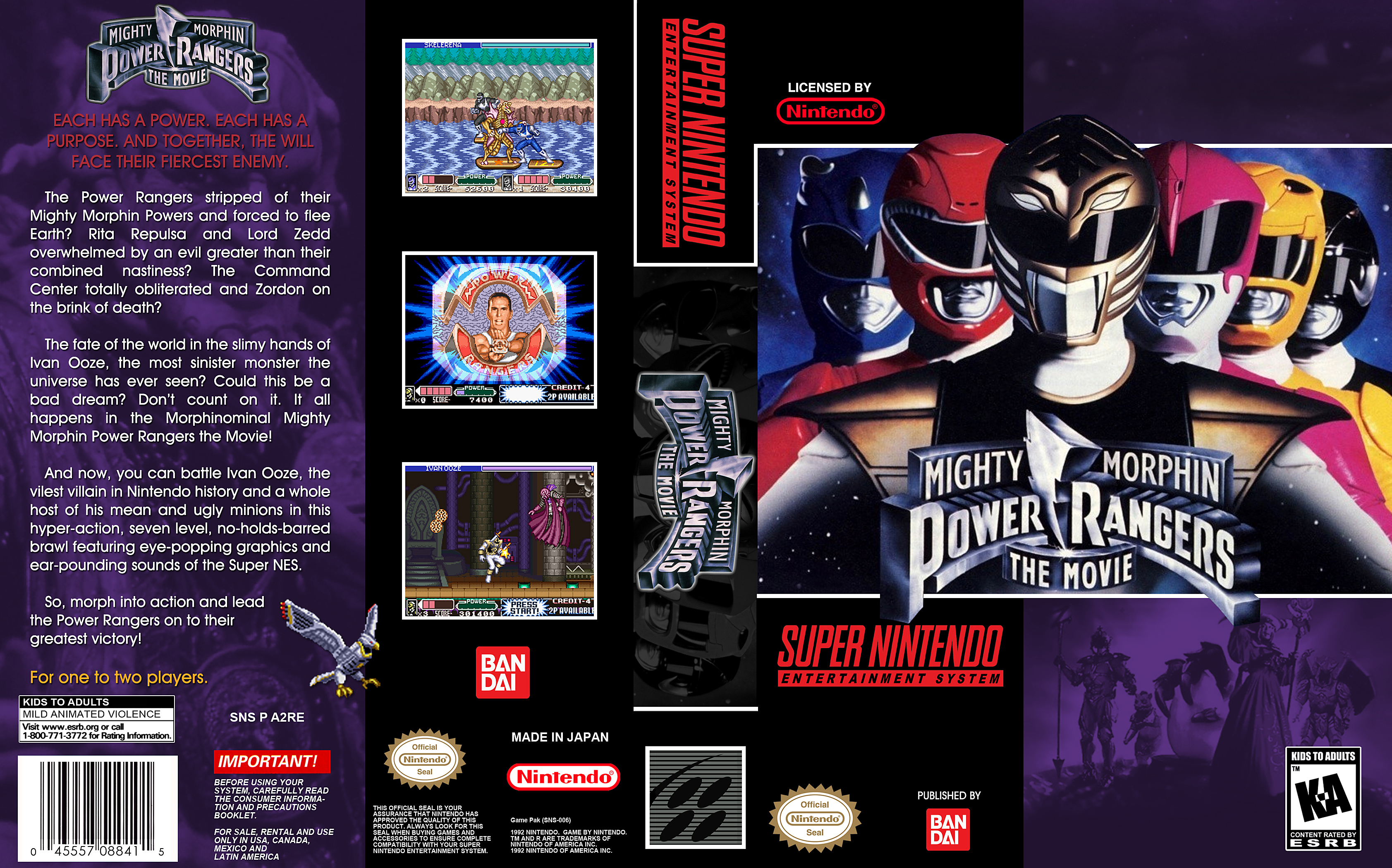 Mighty Morphin Power Rangers The Movie for Super Nintendo (AUTHENTIC) hones...