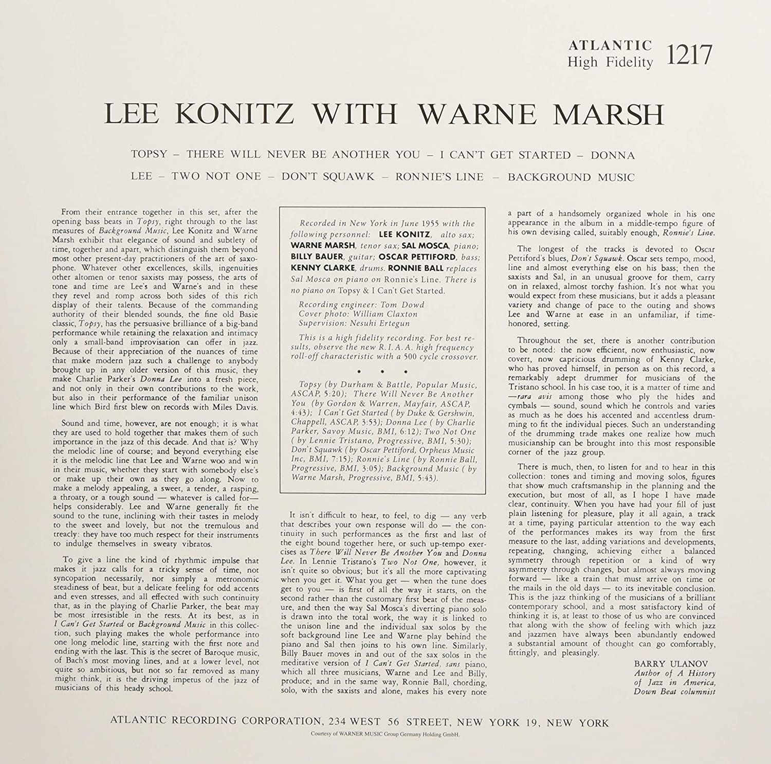 lee konitz with warne marsh 180g vinyl