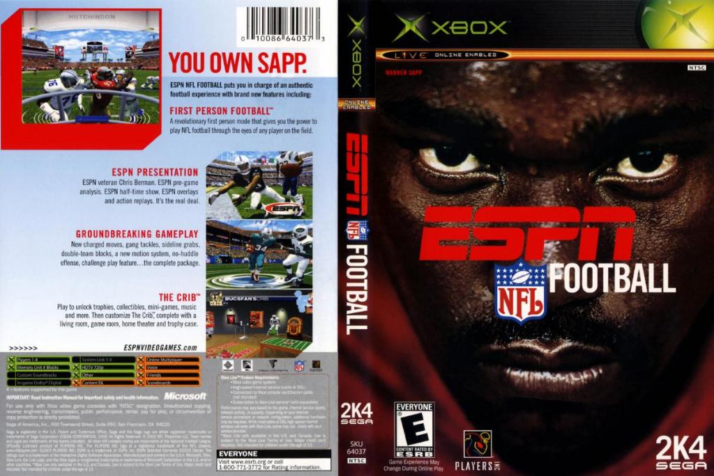 Espn NFL Football 2k4 NTSC XBOX FULL XBOX Covers Cover Century Over 1.000.000 Album Art
