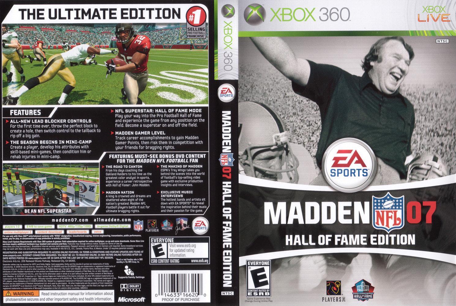 Madden NFL 2007 Hall Of Fame Edition NTSC XBOX360 FULL XBOX Covers