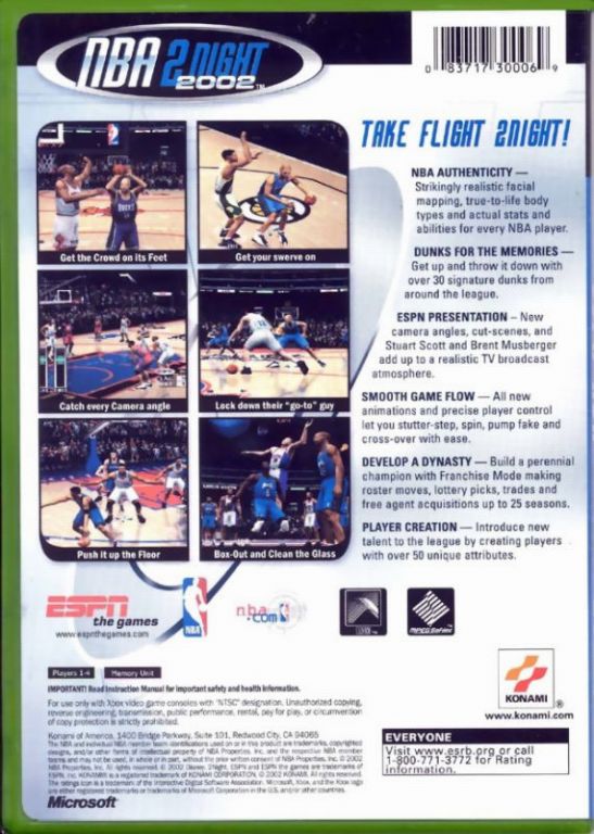 NBA 2night 2002 NTSC XBOX BACK